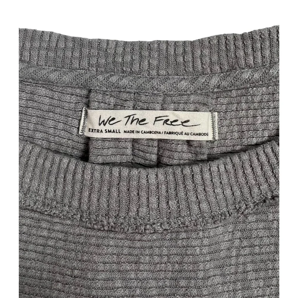 We The free people Sweatshirt Thermal Gray Ribbed Knit Size XS Buffy Sleeves - Picture 4 of 10